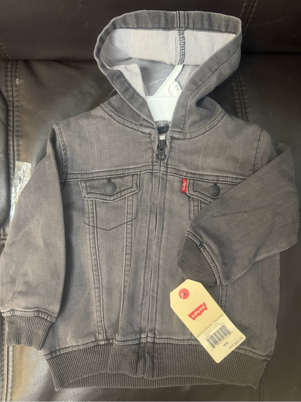 Levi's Kids Gray Denim-Style Hooded Jacket
